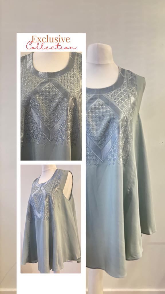 Hit Grey Sleeveless Embroidered Top