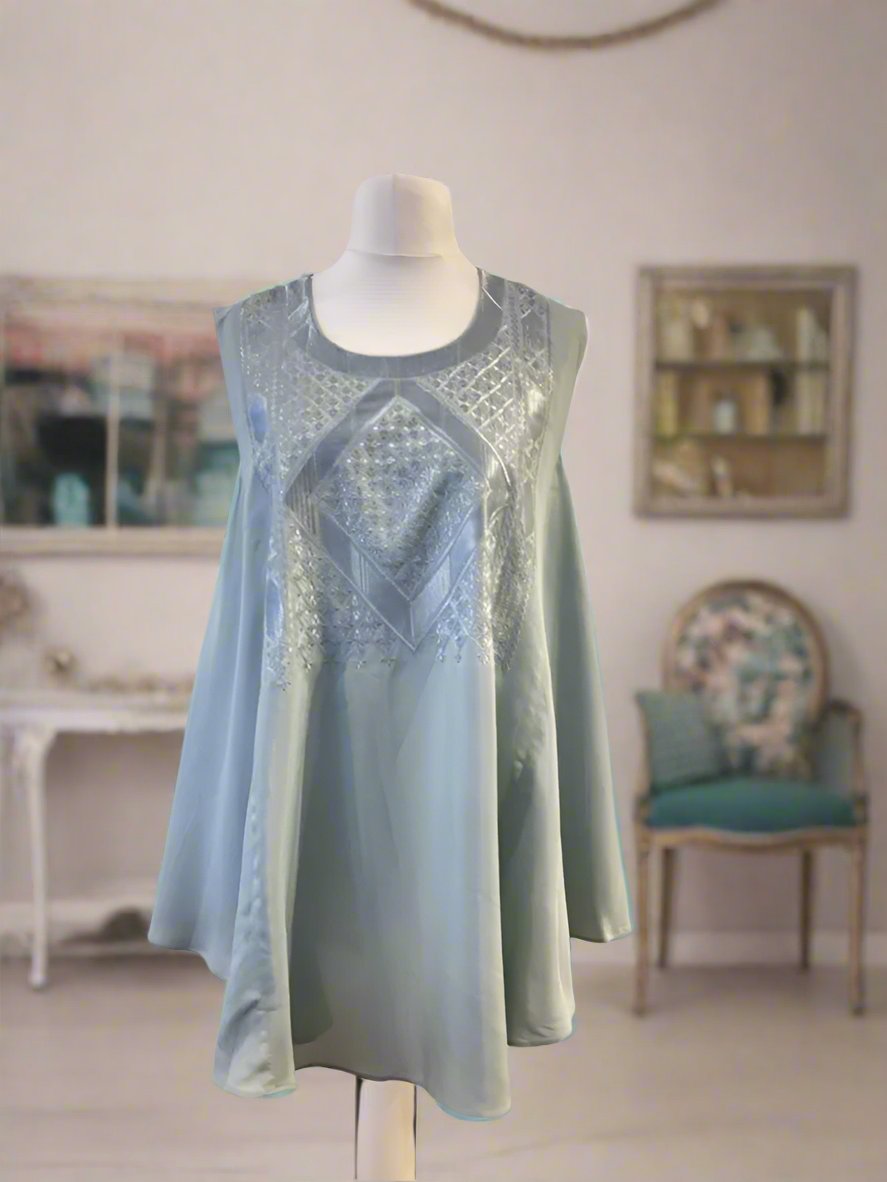 Hit Grey Sleeveless Embroidered Top