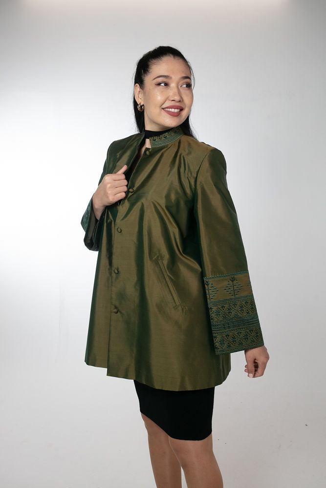 Verde Oliva Silk Overcoat