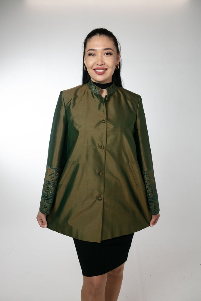 Verde Oliva Silk Overcoat